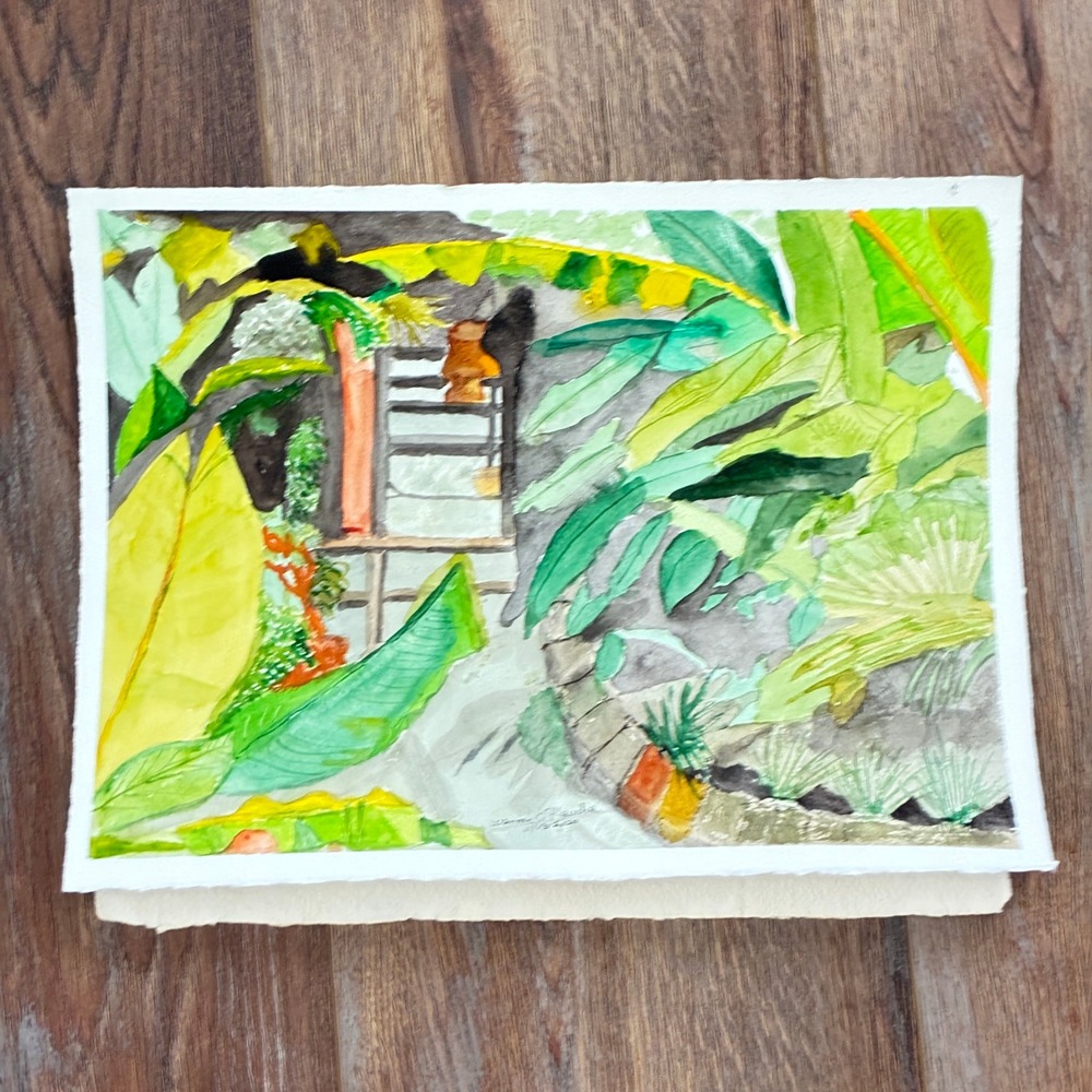 Tropical Courtyard New Orleans Painting Warren C Plauche Original Watercolor